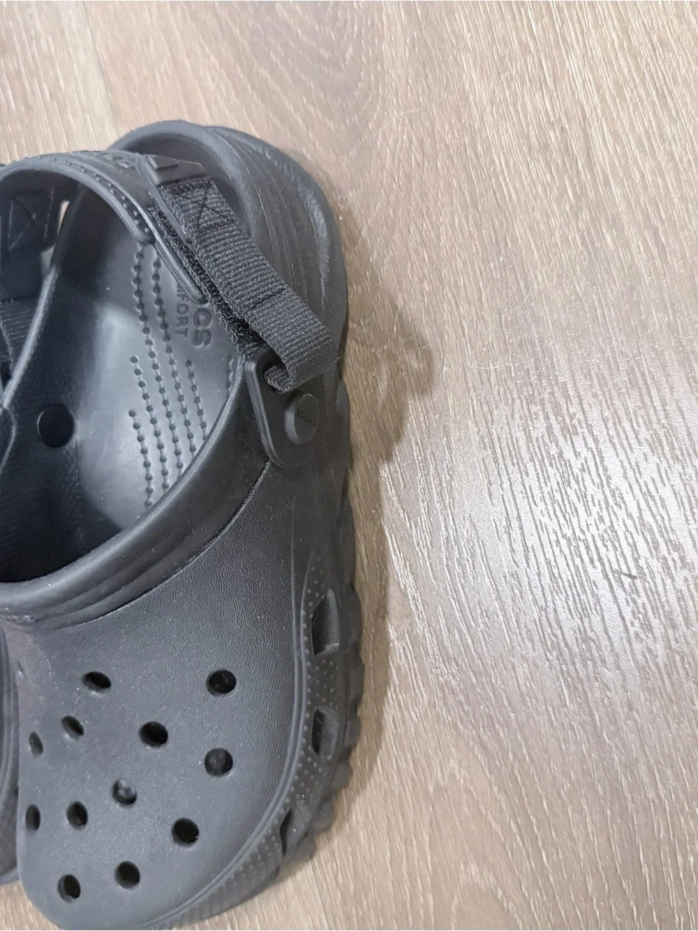 Kids Black Crocs with Pink Flower Charm